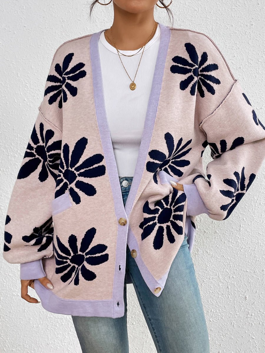 Floral V Neck Casual Cardigan