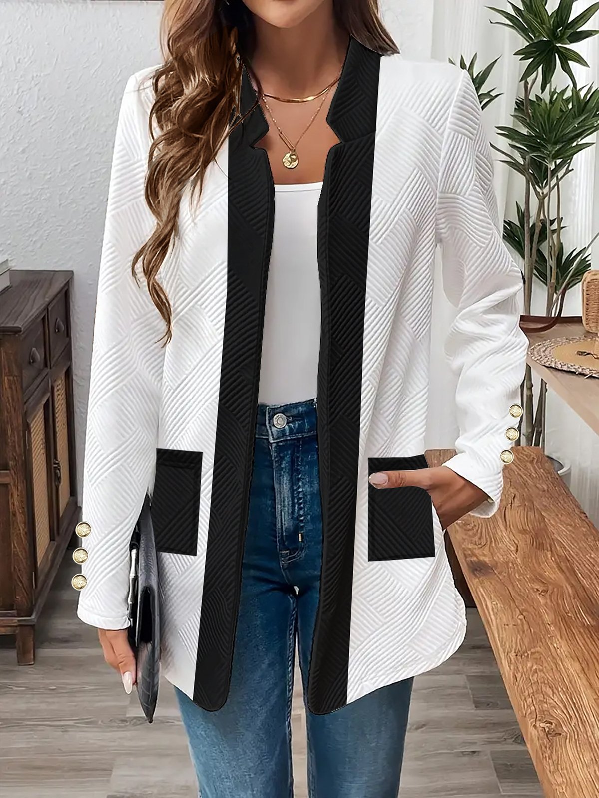 Color Block Casual Loose Jacket