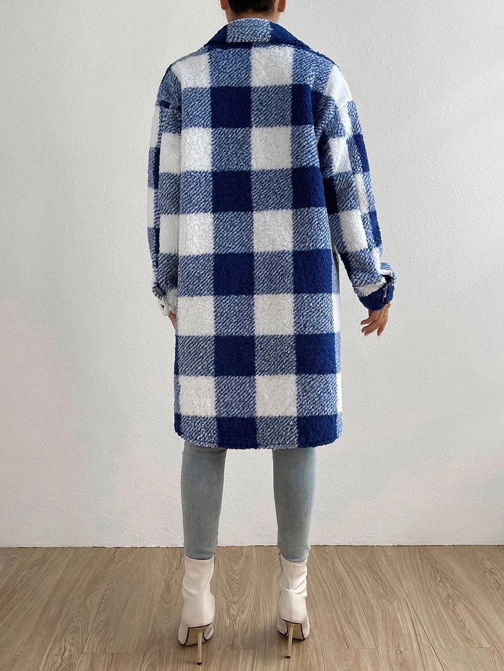 Fluff/Granular Fleece Fabric Plaid Casual Teddy Jacket