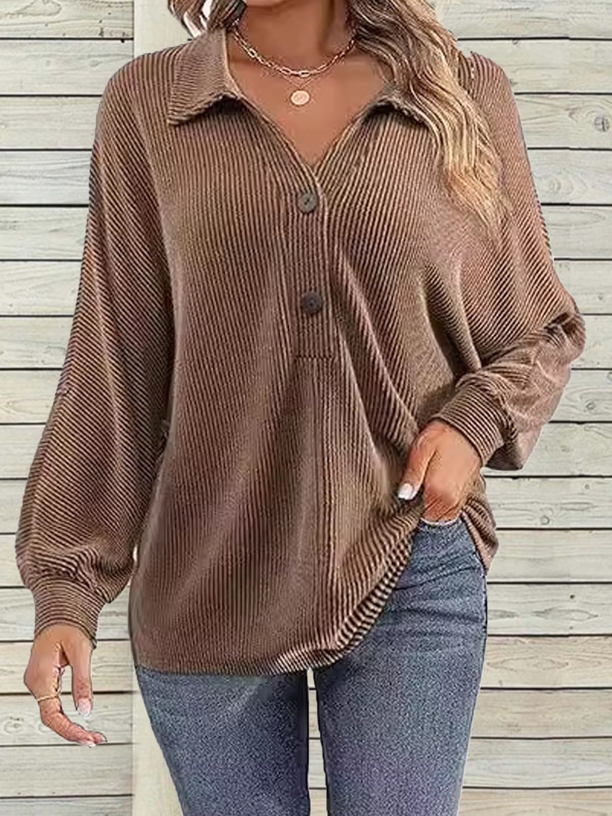 Women's Long Sleeve Blouse Spring/Fall Apricot Plain Half Open Collar Daily Going Out Casual Top