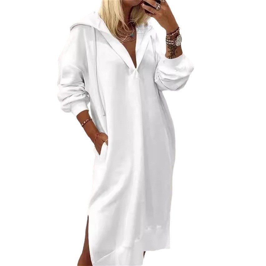 Hoodie Plain Casual Sweashirt Dress With No