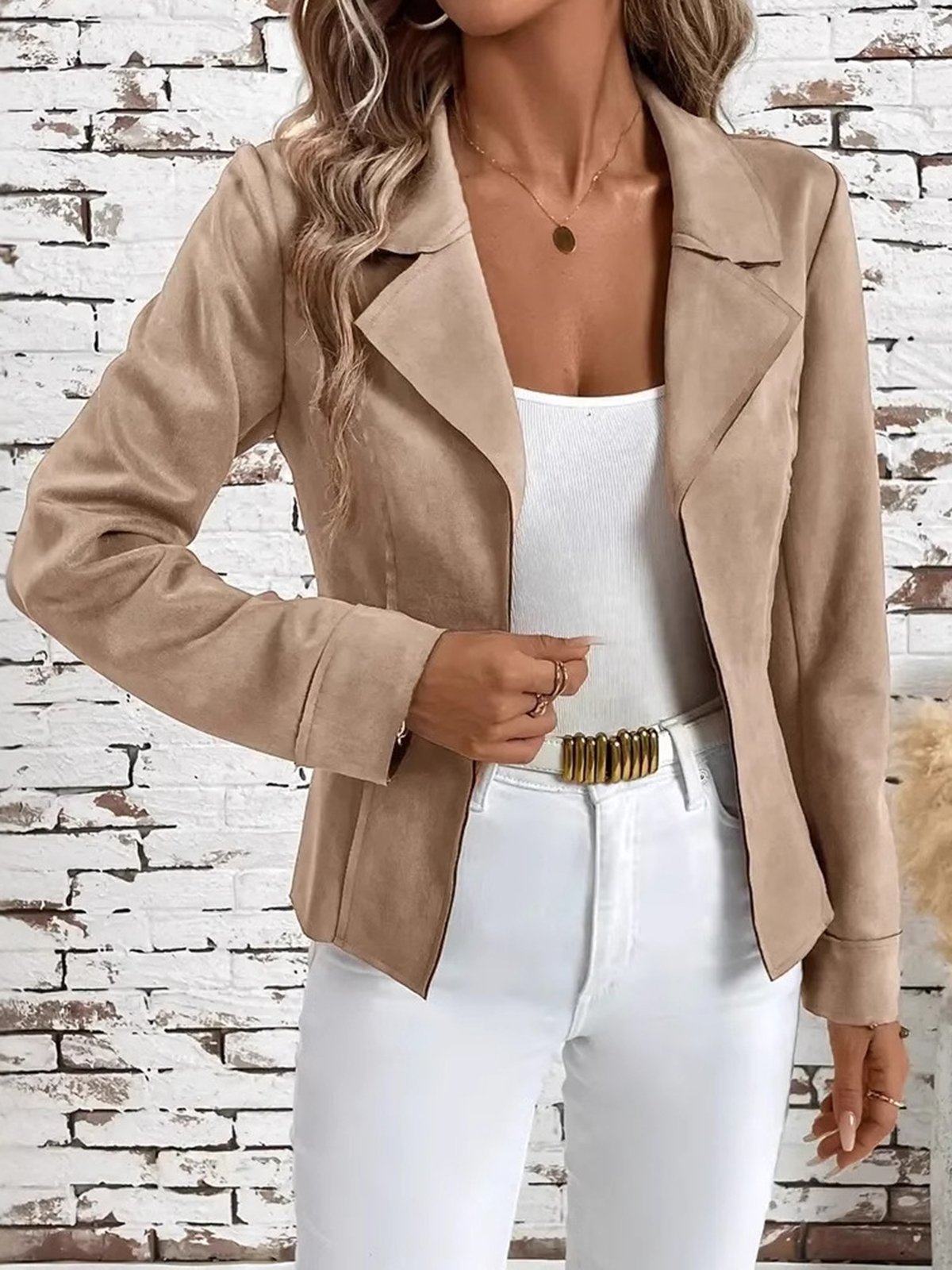 Lapel Collar Casual Loose Plain Jacket