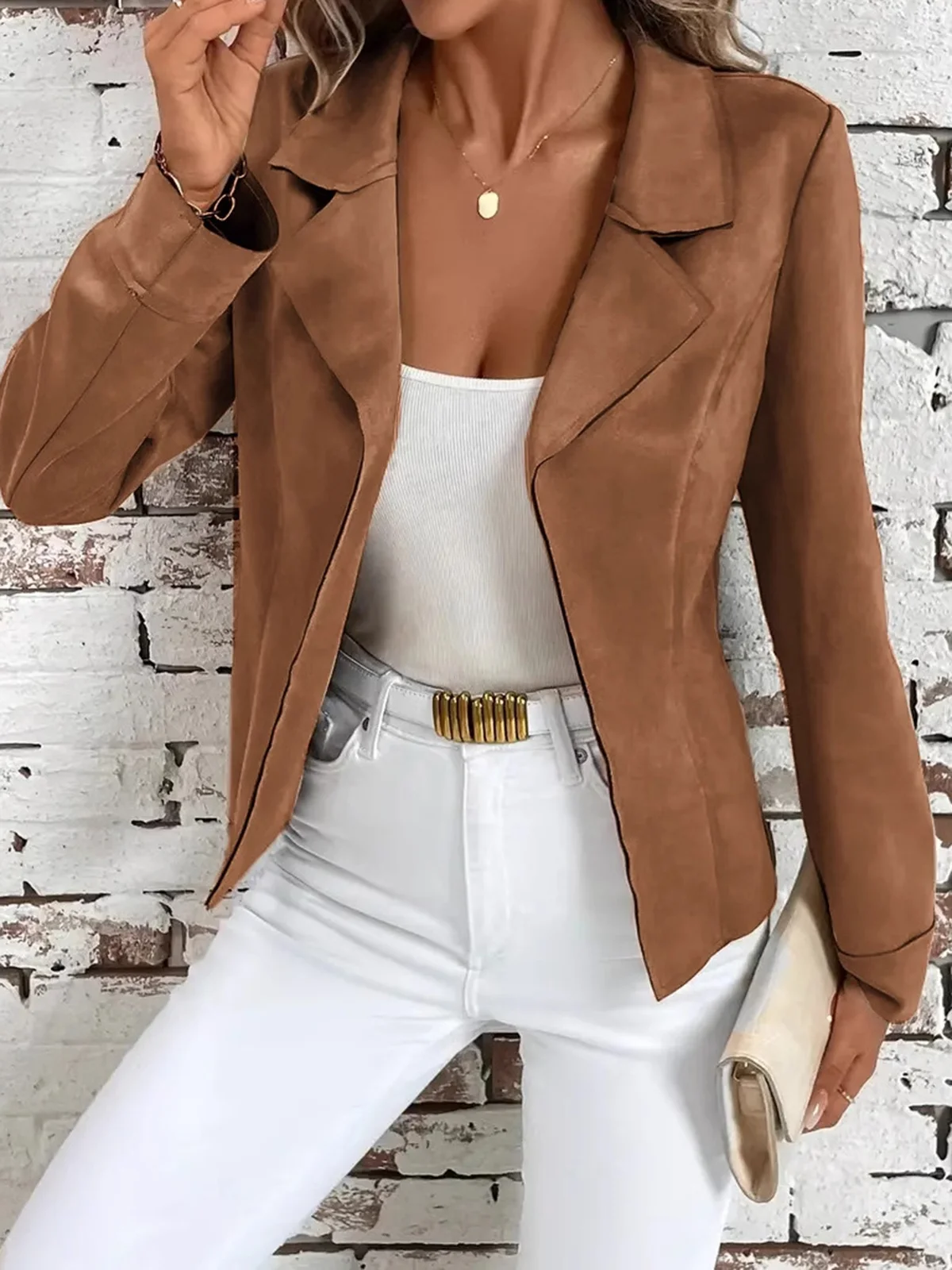 Lapel Collar Casual Loose Plain Jacket