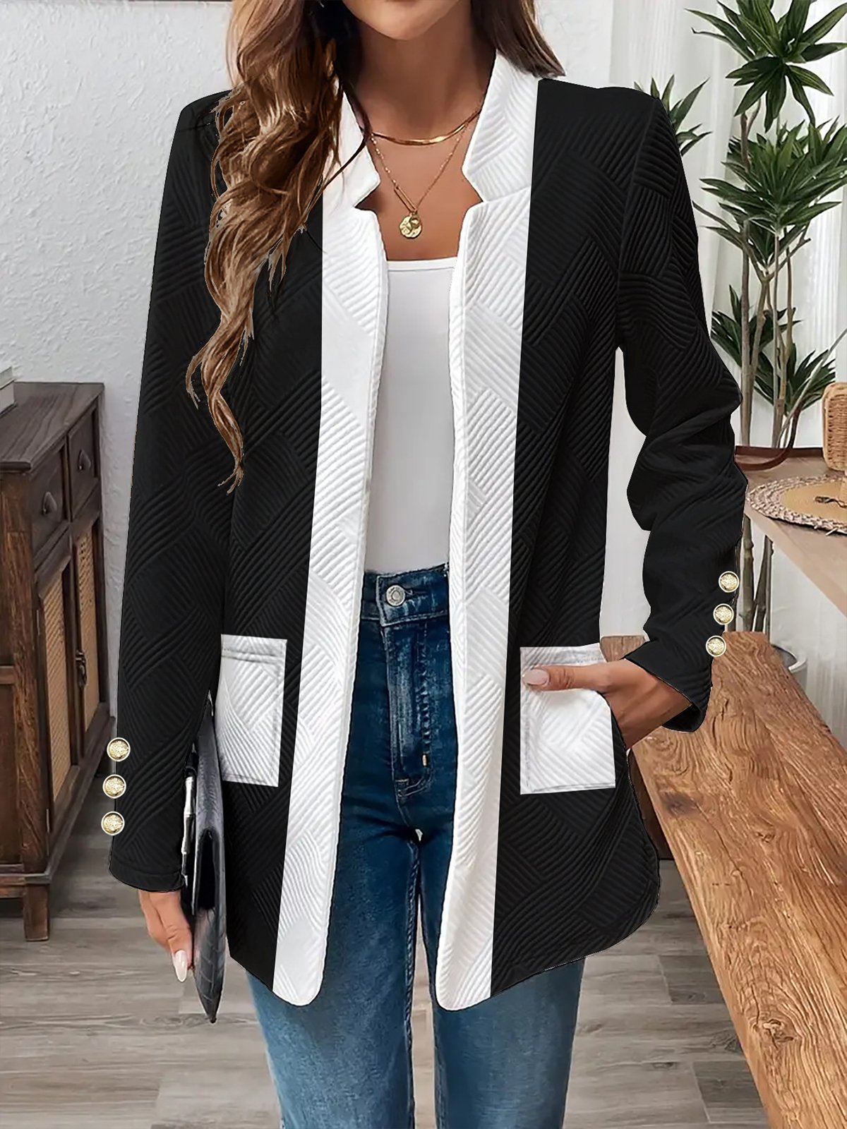 Color Block Casual Loose Jacket