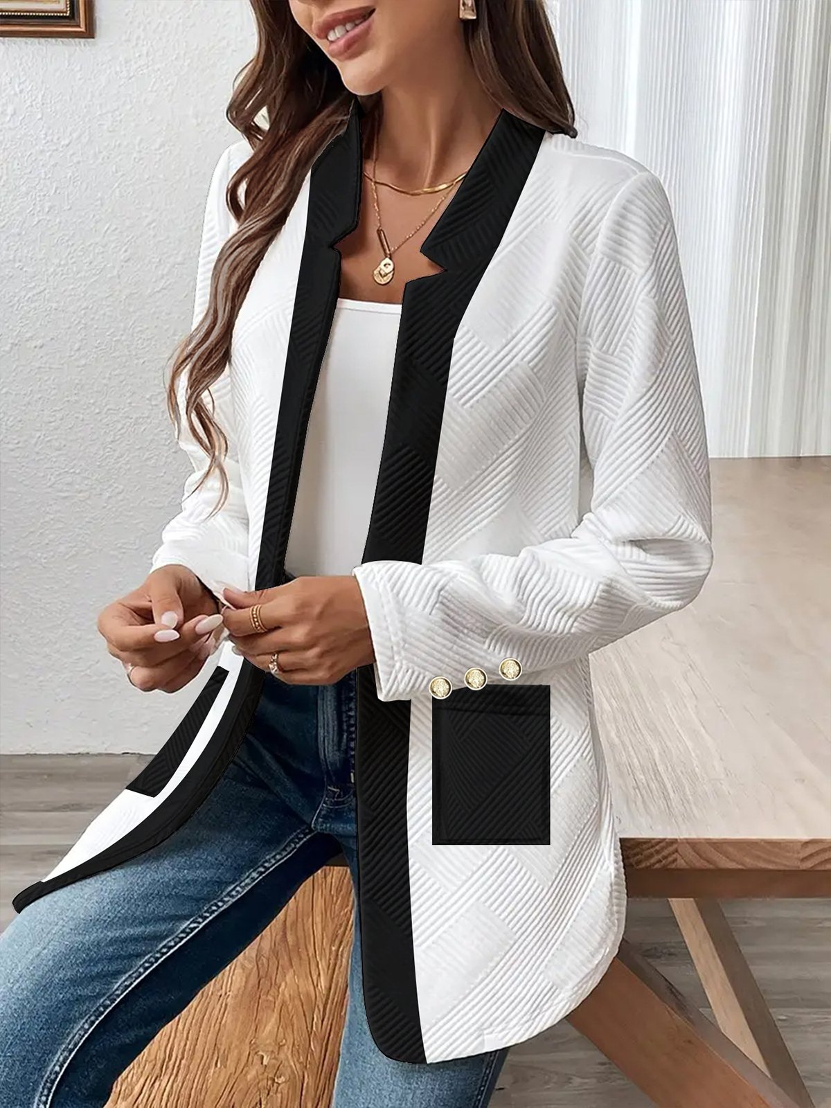 Color Block Casual Loose Jacket