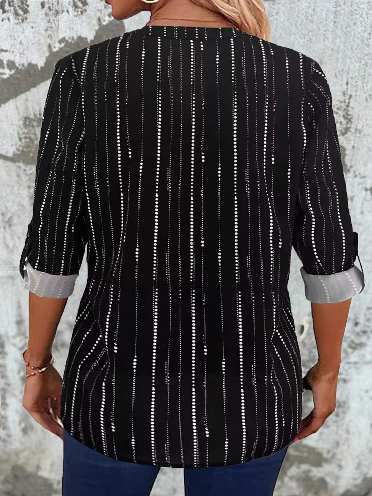 Women's Long Sleeve Blouse Spring/Fall Black Abstract Zipper Half Open Collar Daily Going Out Casual Top