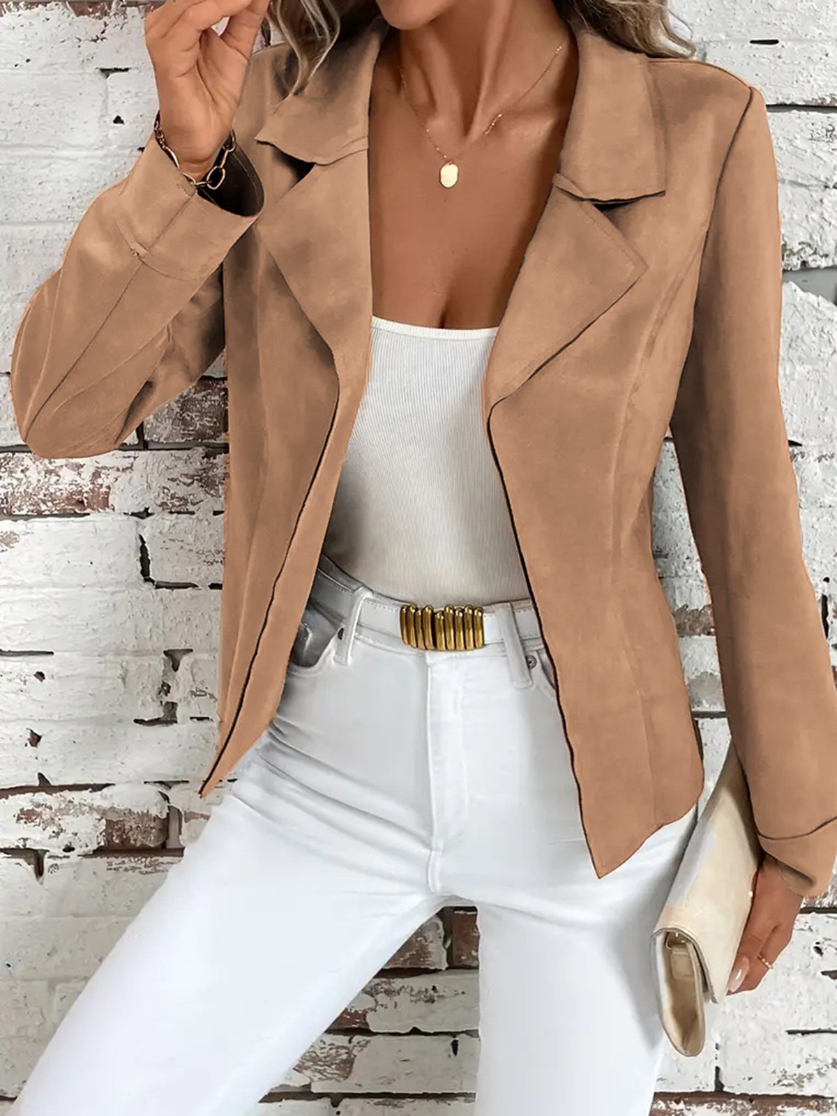 Lapel Collar Casual Loose Plain Jacket