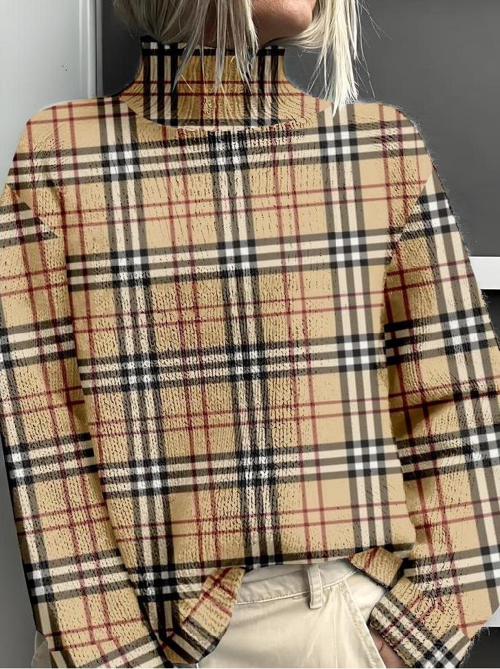 Plaid Vintage Mock Neck Loose Sweatshirt