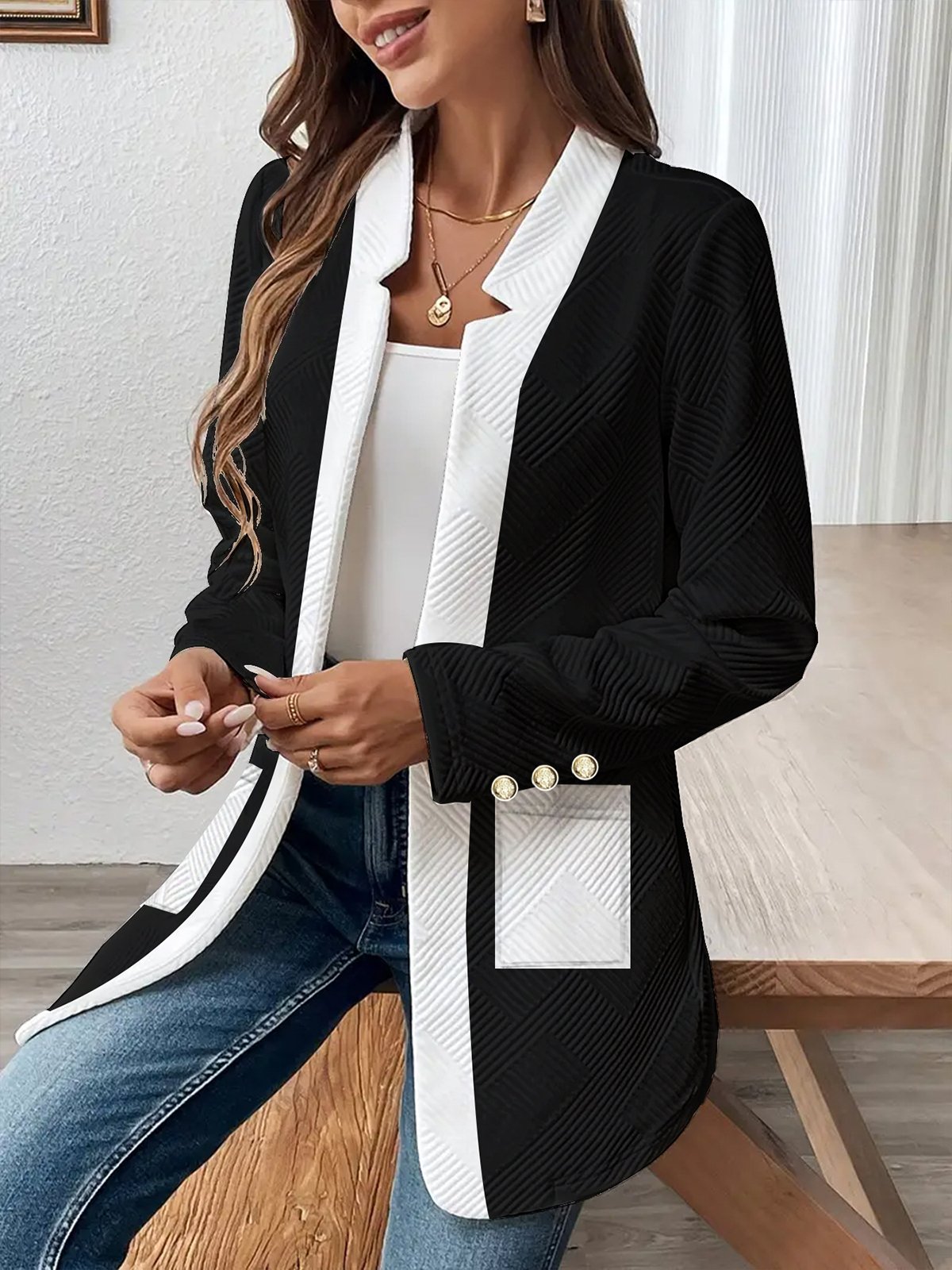 Color Block Casual Loose Jacket