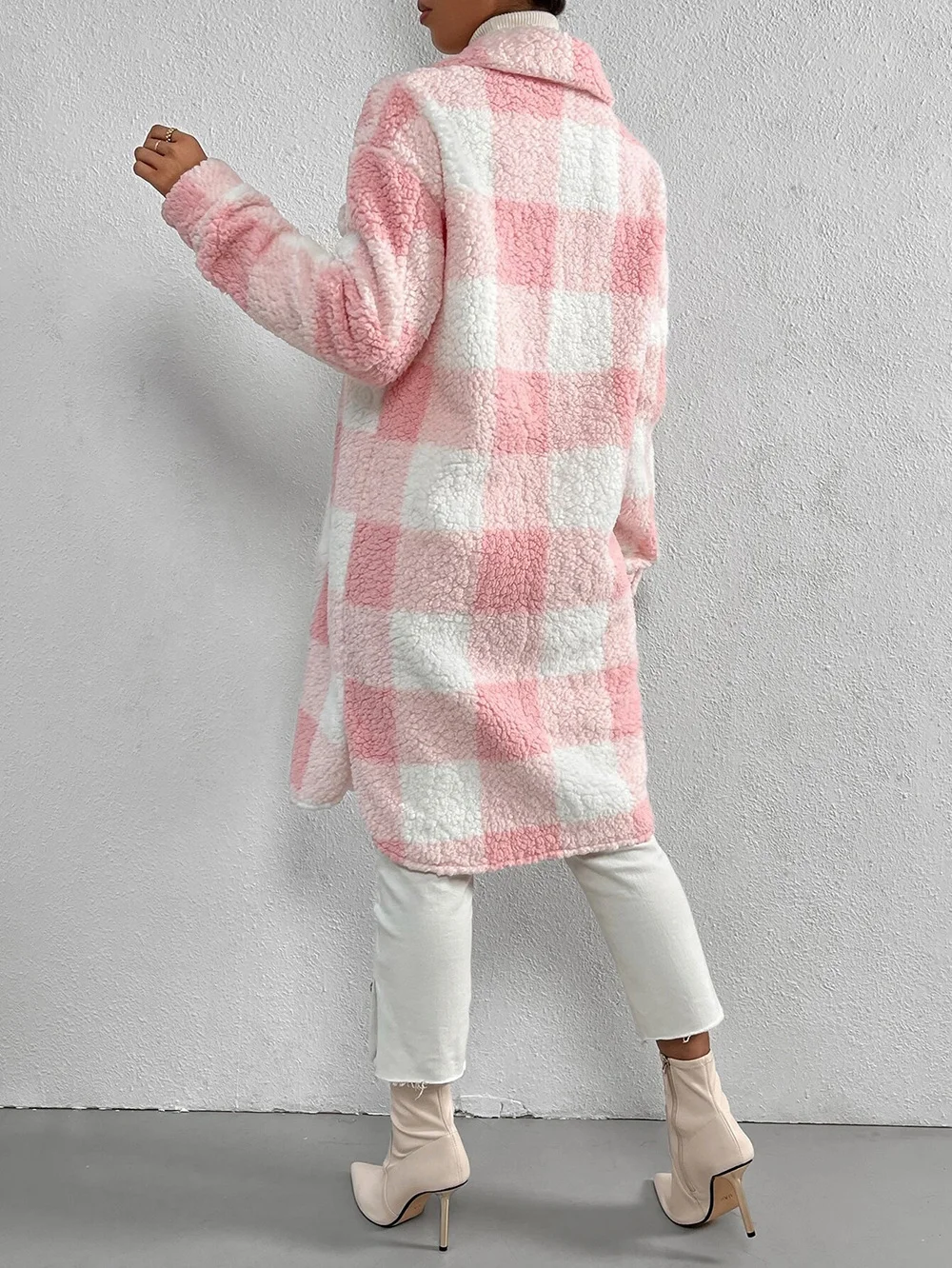 Fluff/Granular Fleece Fabric Plaid Casual Teddy Jacket