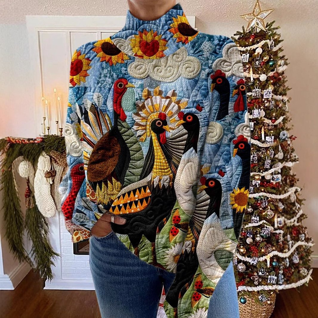 Floral Casual Turtleneck Loose Sweatshirt