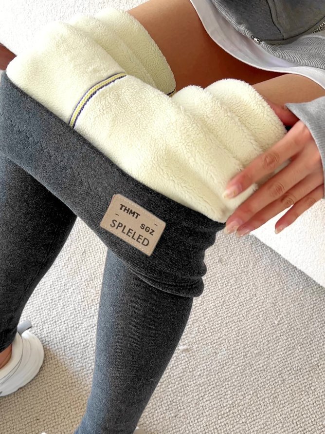 Plain Casual Fleece Knitted Leggings