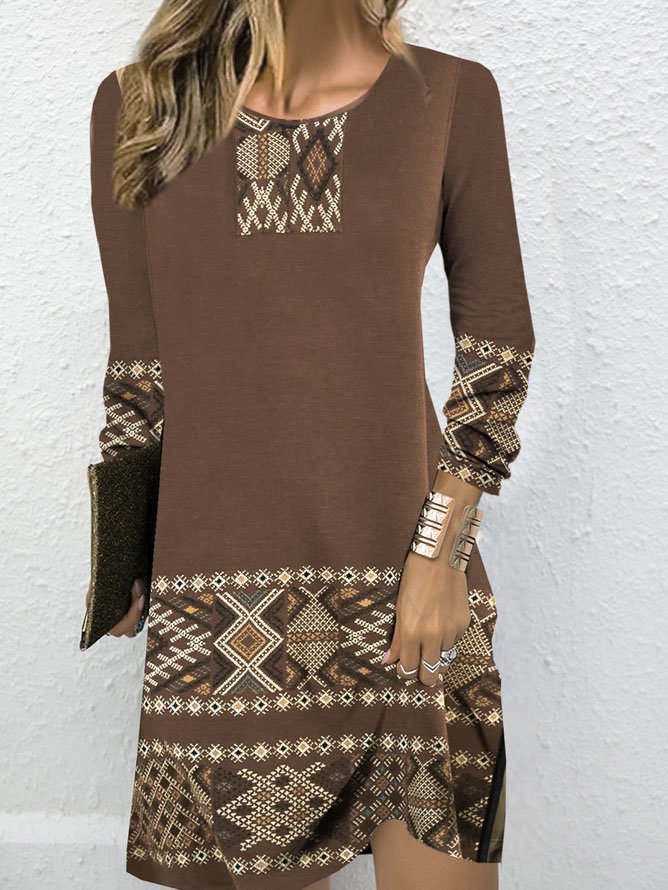 Ethnic pattern printing Retro dress