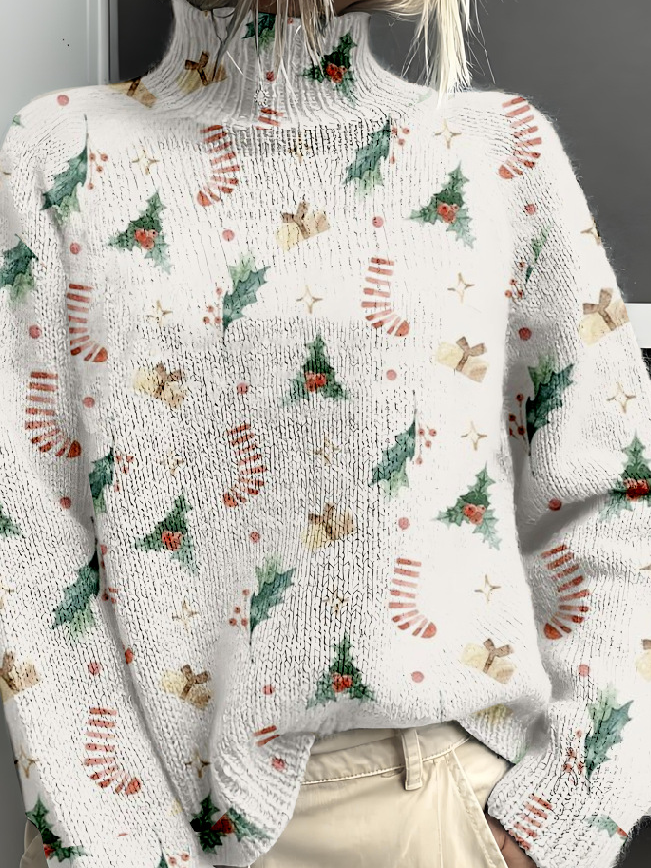 Mock Neck Loose Casual Christmas Tree Sweatshirt