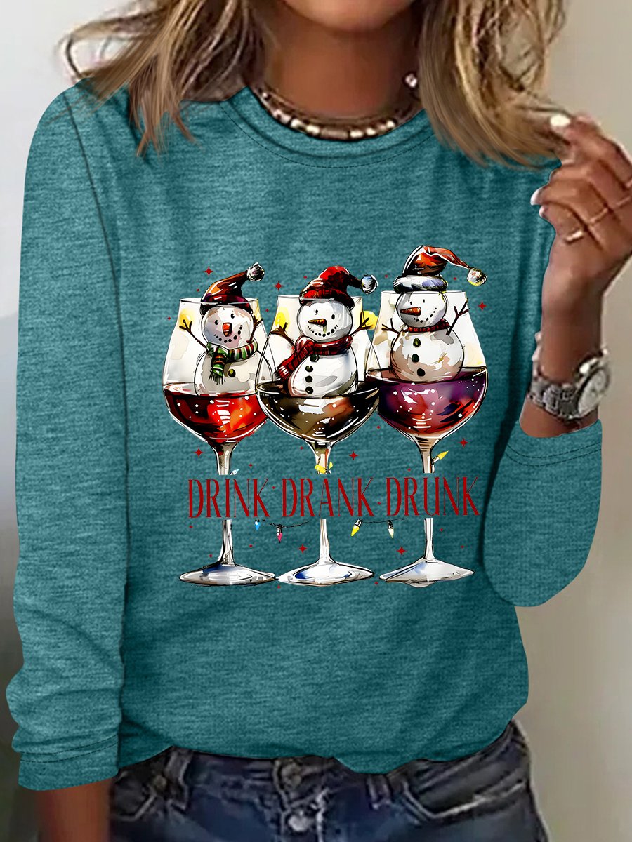 Drink Drank Drunk Christmas Season Casual Long Sleeve Shirt