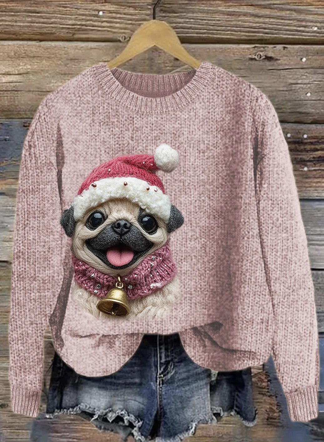 Christmas Pet Dog Art Round Neck Sweater