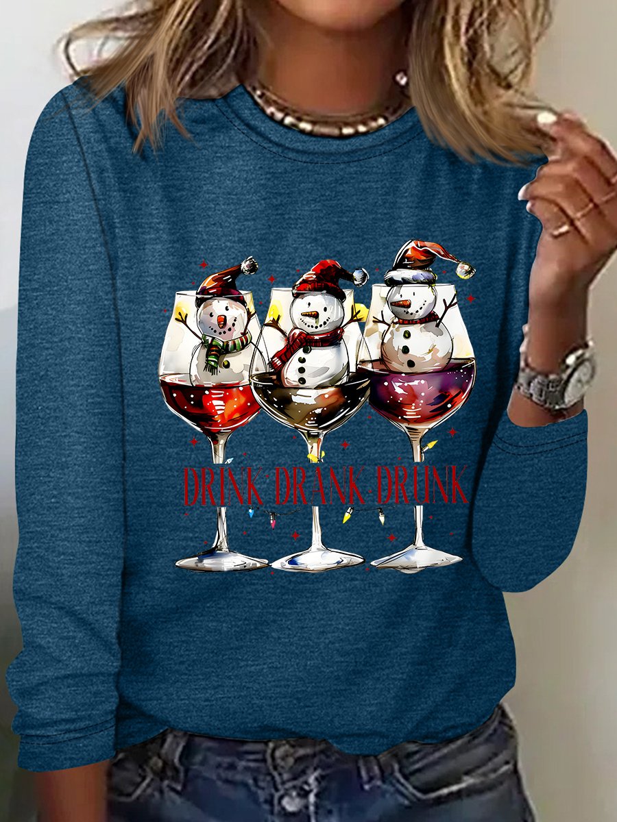 Drink Drank Drunk Christmas Season Casual Long Sleeve Shirt