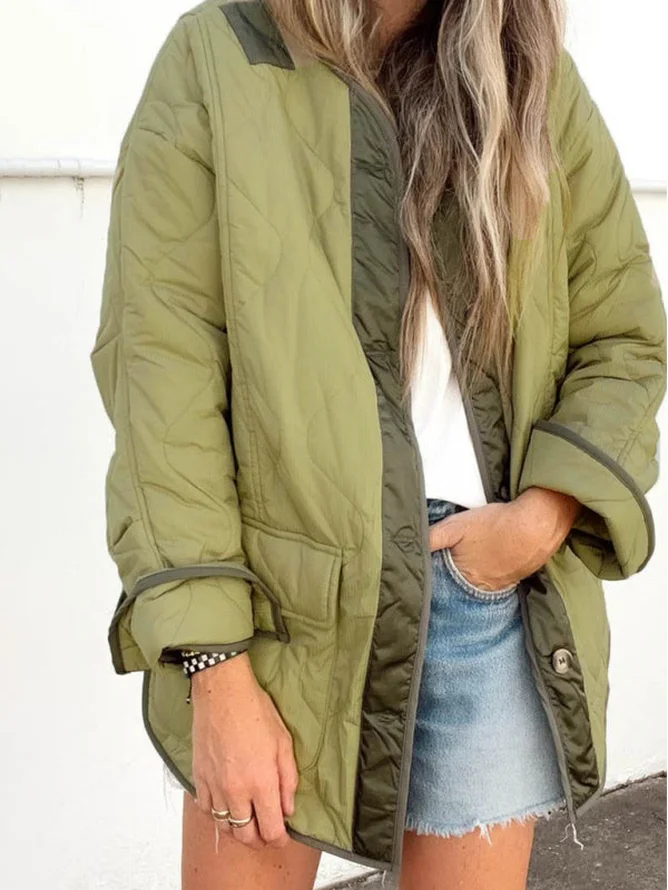 Crew Neck Plain Casual Loose Jacket