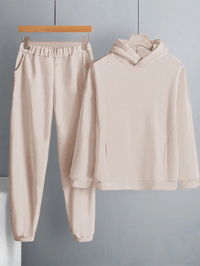 Plain Loose Casual Hoodie Two-Piece Set