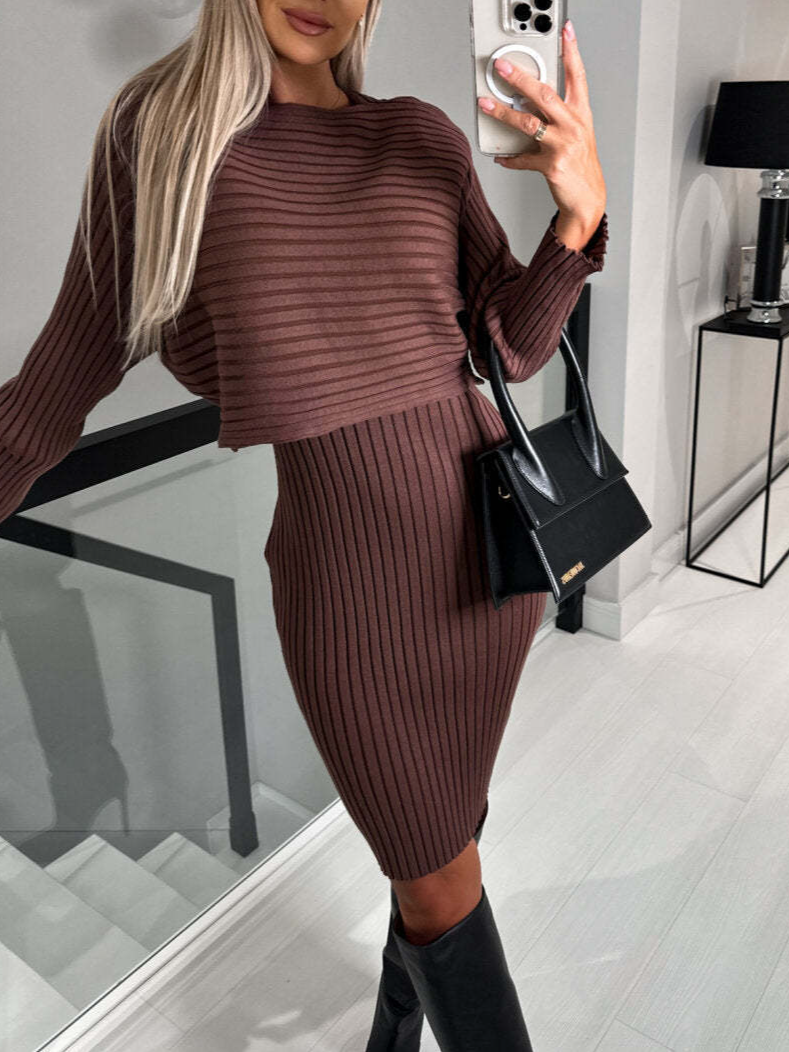 Plain Tight Crew Neck Sexy Two-Piece Set