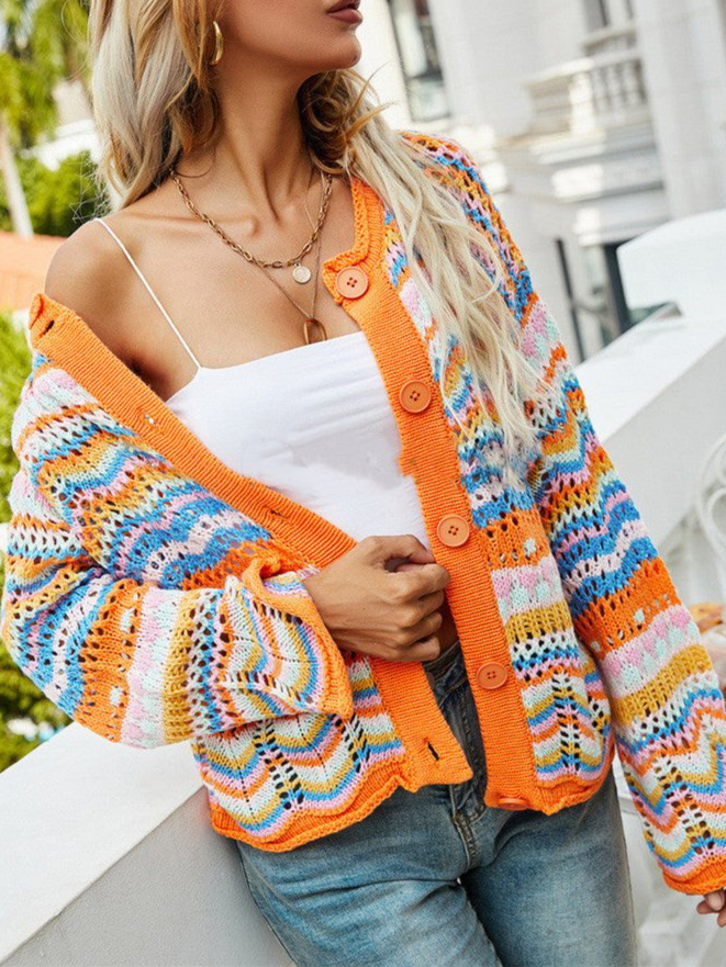 Striped Casual Loose Others Cardigan