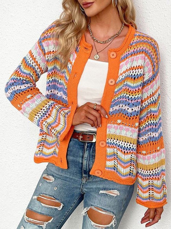 Striped Casual Loose Others Cardigan