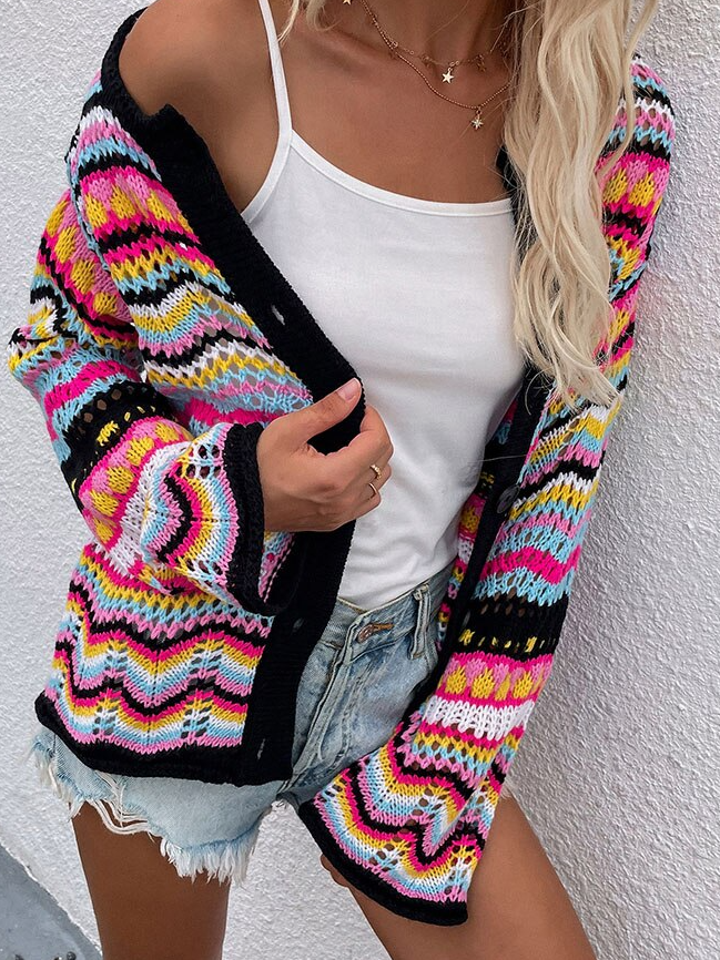 Striped Casual Loose Others Cardigan