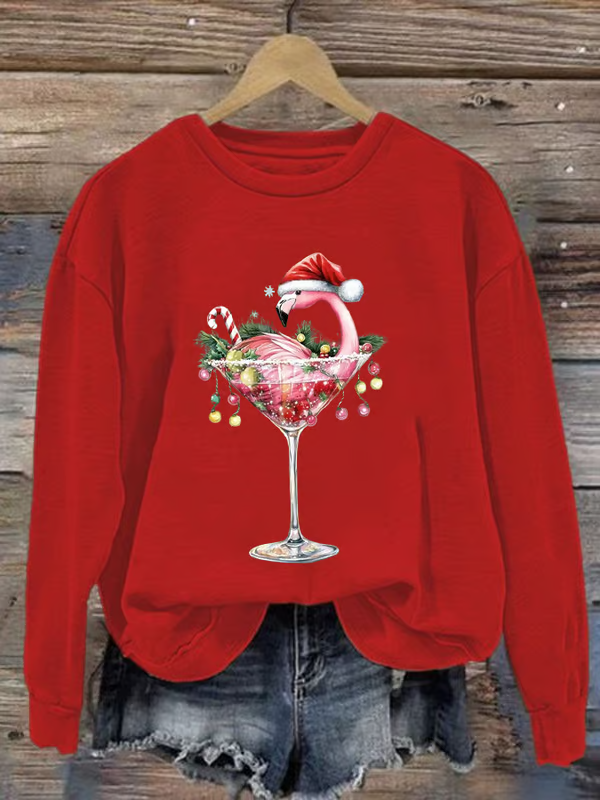 Women's Flamingo Christmas Print Sweatshirt