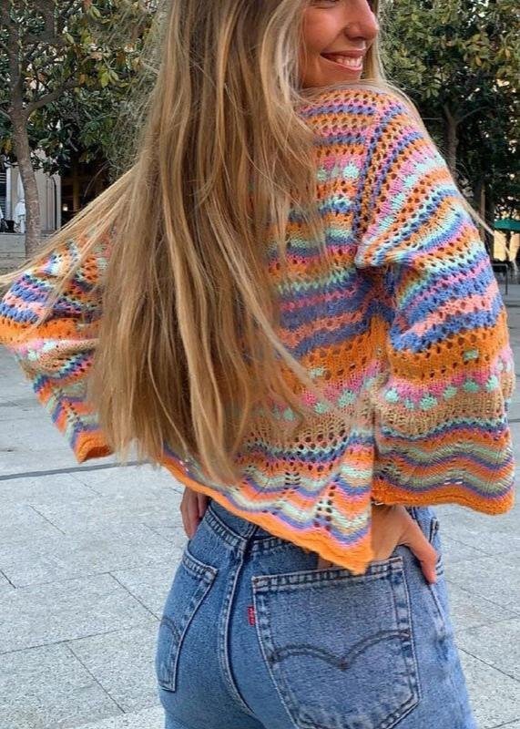 Striped Casual Loose Others Cardigan