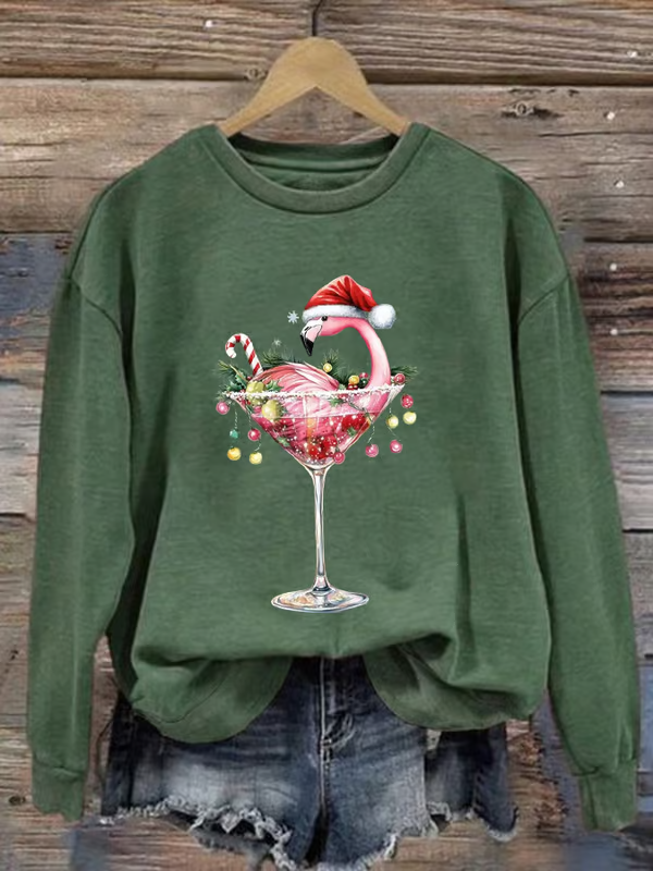 Women's Flamingo Christmas Print Sweatshirt