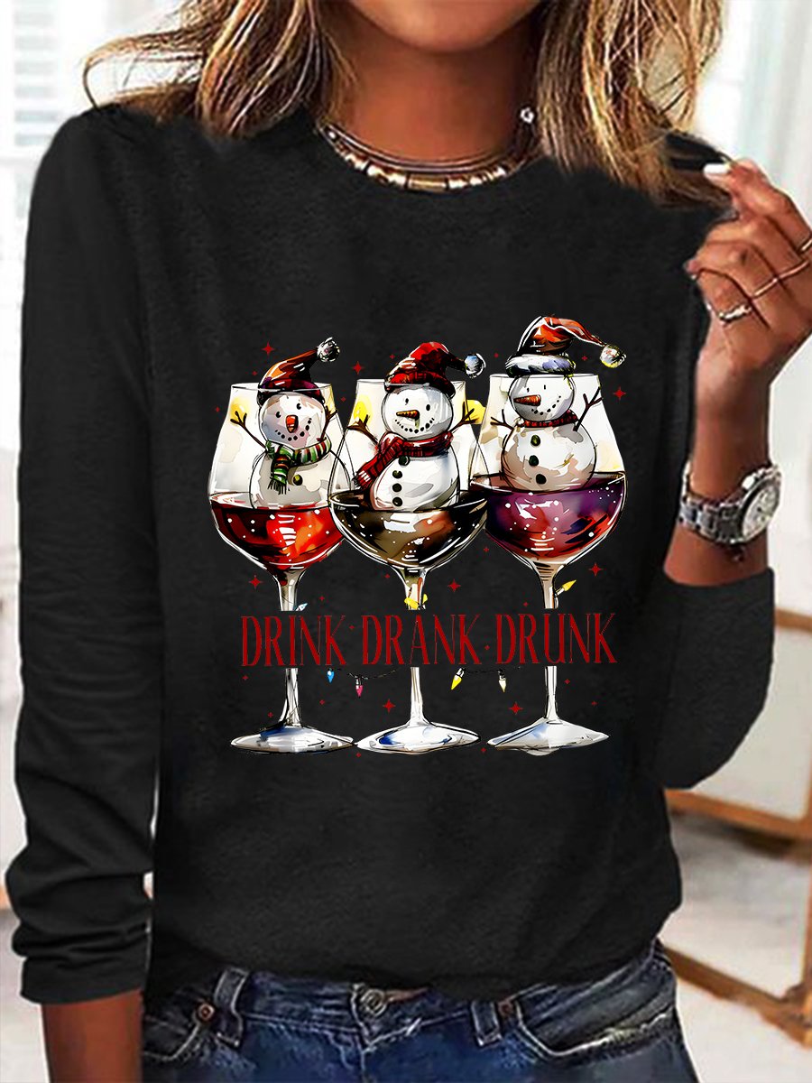 Drink Drank Drunk Christmas Season Casual Long Sleeve Shirt