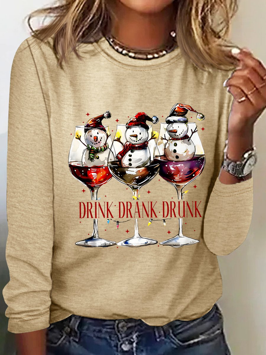 Drink Drank Drunk Christmas Season Casual Long Sleeve Shirt