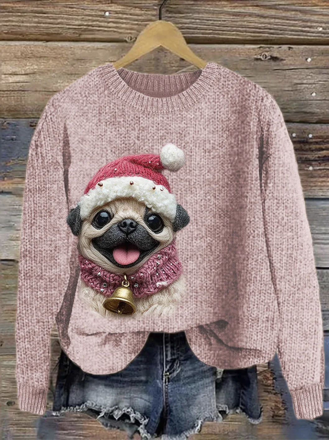 Christmas Pet Dog Art Round Neck Sweater