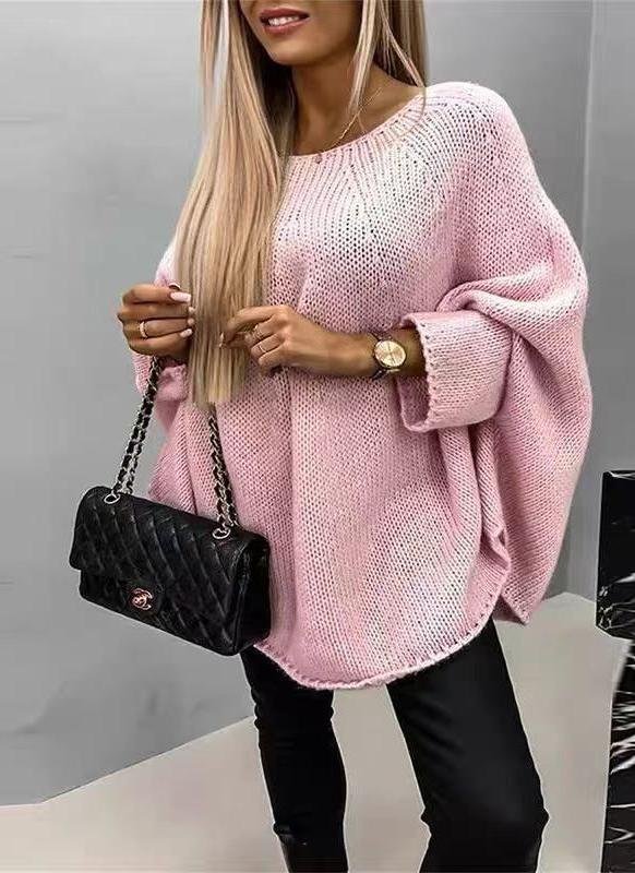 Crew Neck Dolman Sleeve Casual Sweater