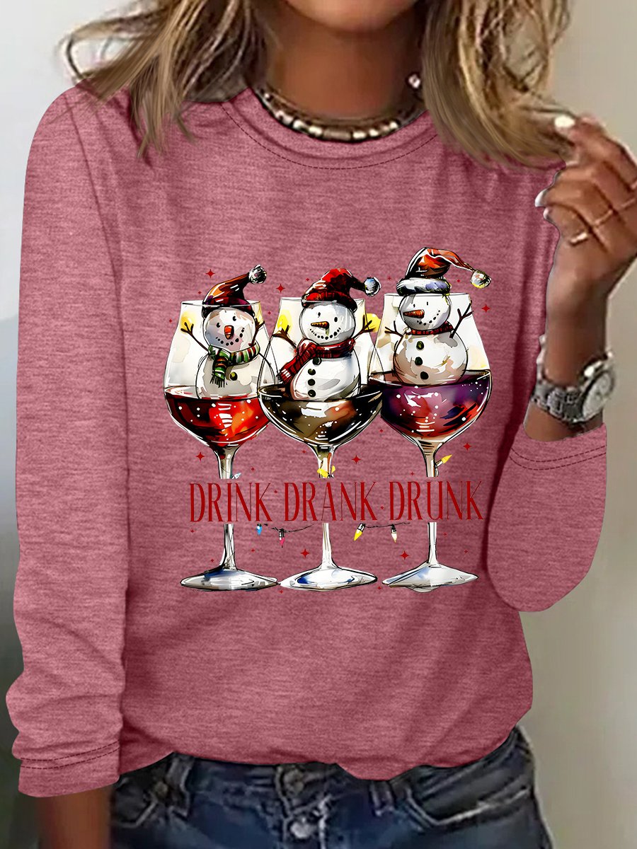 Drink Drank Drunk Christmas Season Casual Long Sleeve Shirt