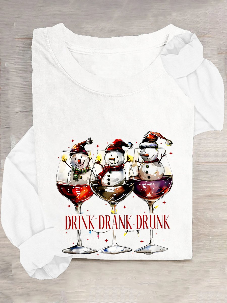 Drink Drank Drunk Christmas Season Casual Long Sleeve Shirt