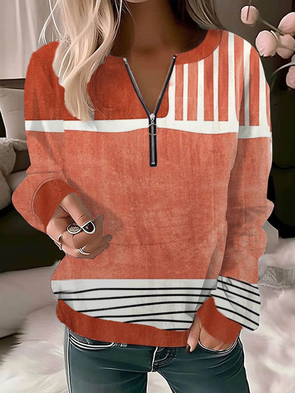 Striped Print Loose Casual Sweatshirt