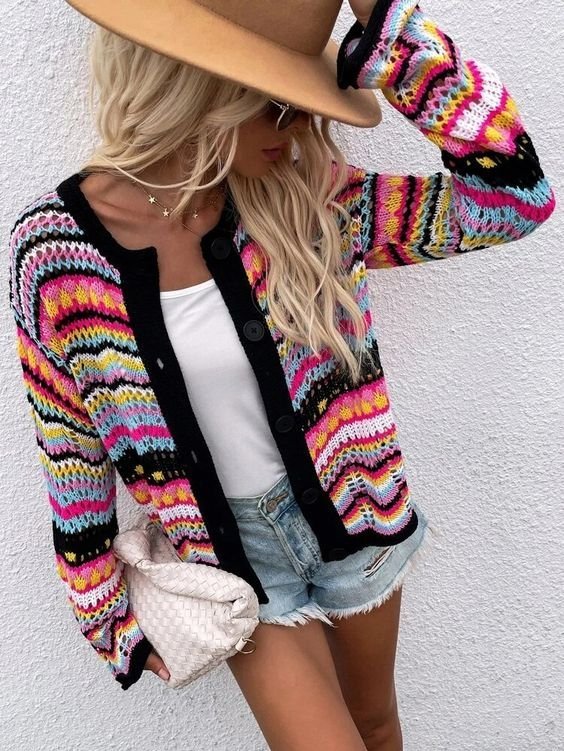 Striped Casual Loose Others Cardigan