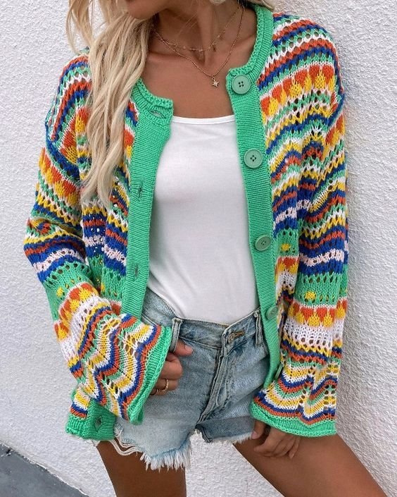 Striped Casual Loose Others Cardigan