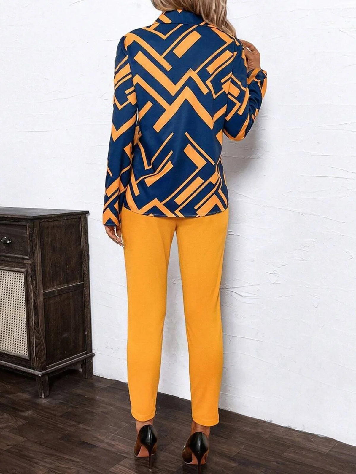 Women's Abstract Stripes Daily Going Out Two-Piece Set Orange Casual Spring/Fall Top With Pants Matching Set