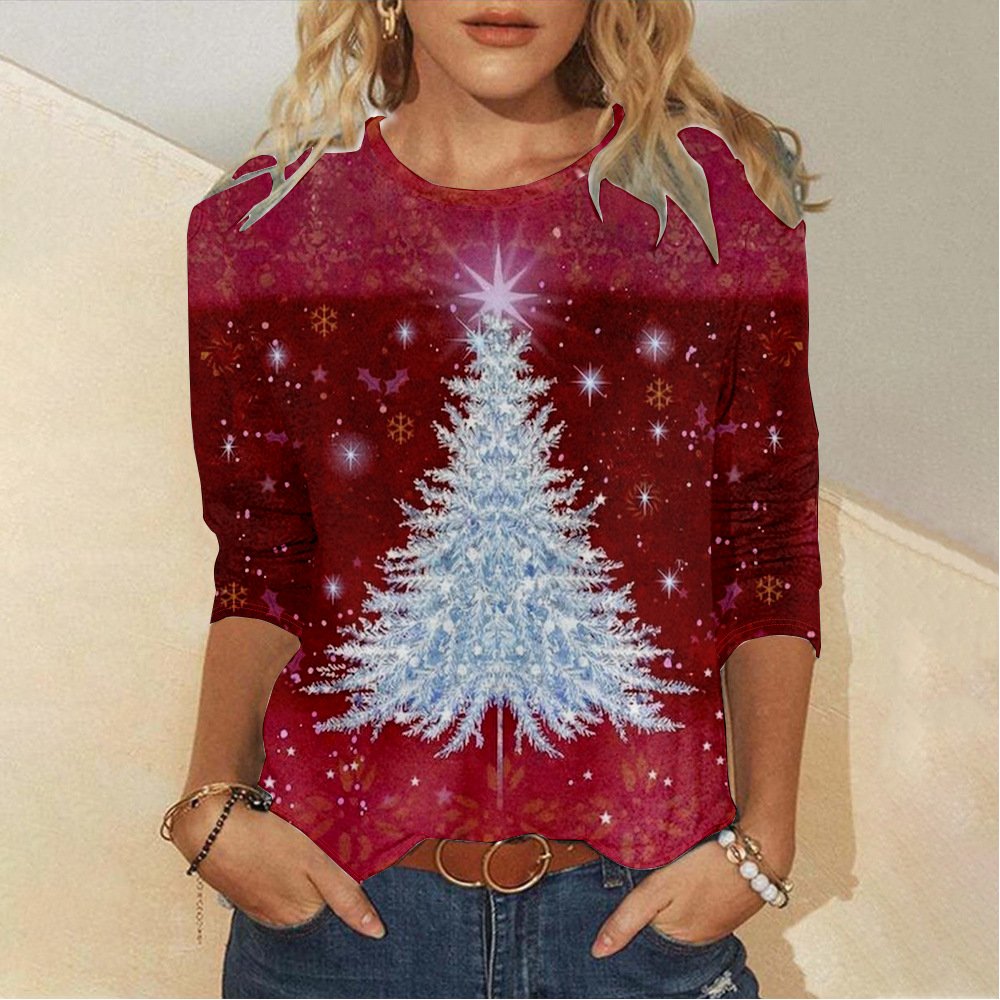 Christmas Crew Neck Loose Casual T-Shirt