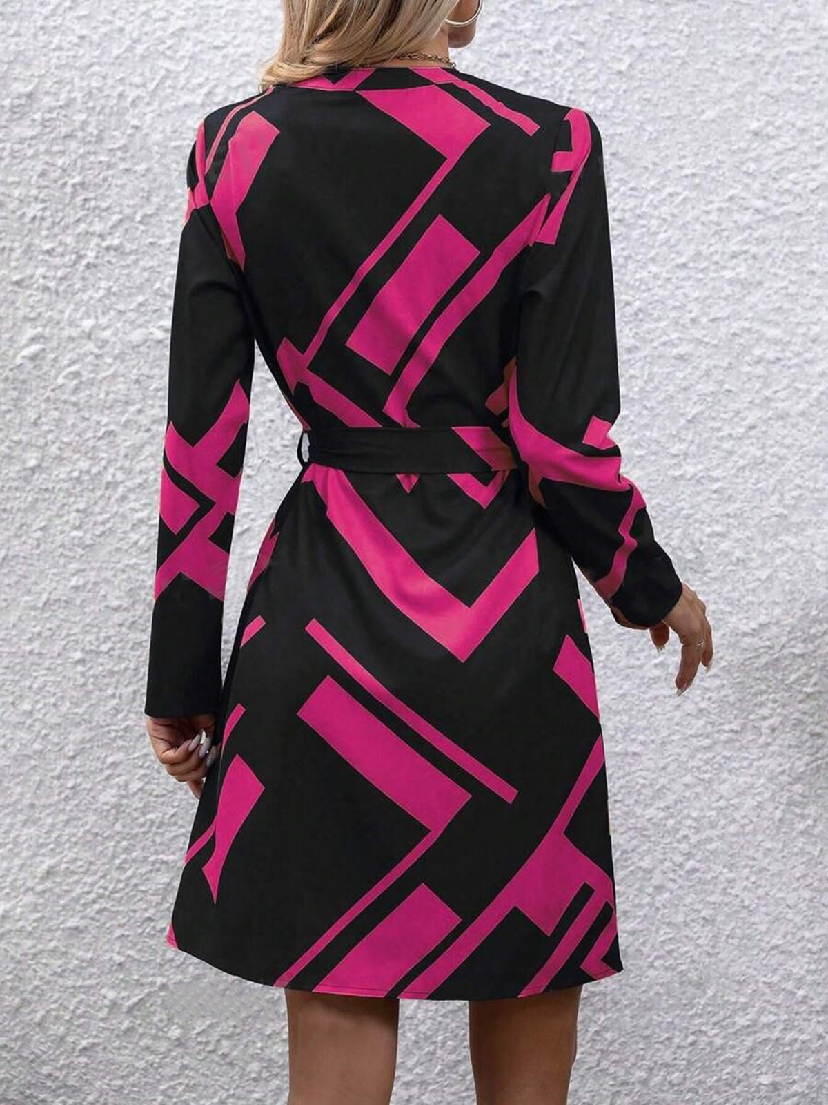 Women's Long Sleeve Spring/Fall Brown Abstract Graphic V Neck Daily Going Out Casual Midi A-Line Dress