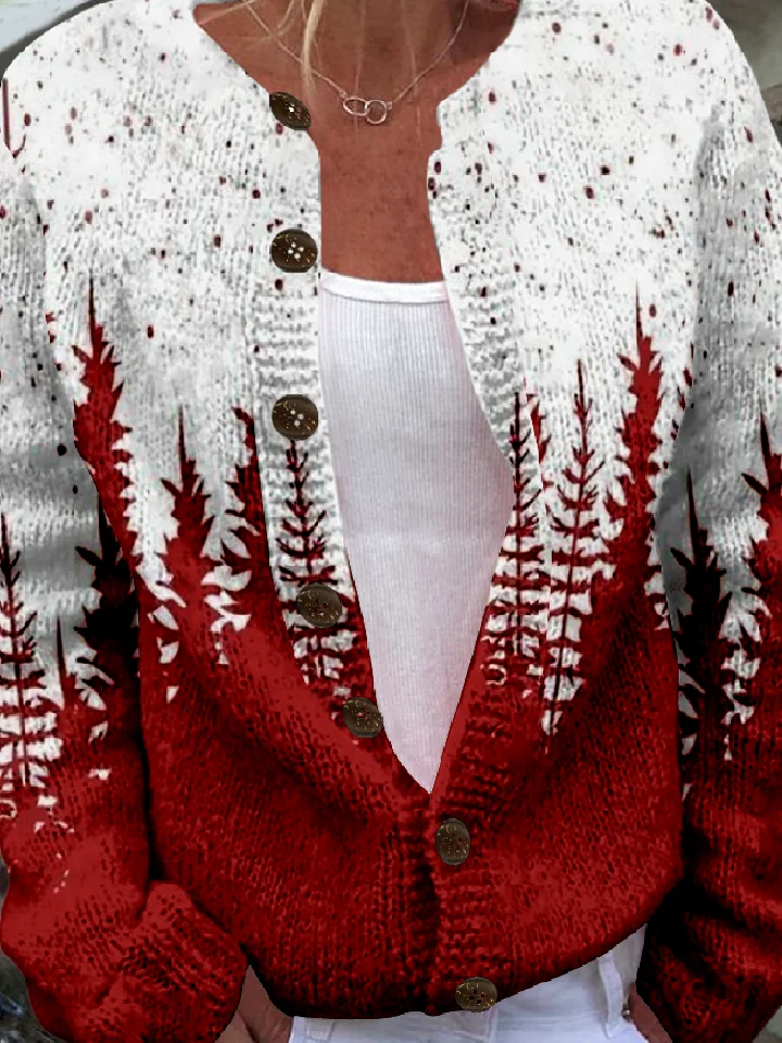 Crew Neck Knitted Christmas Boho Cardigan