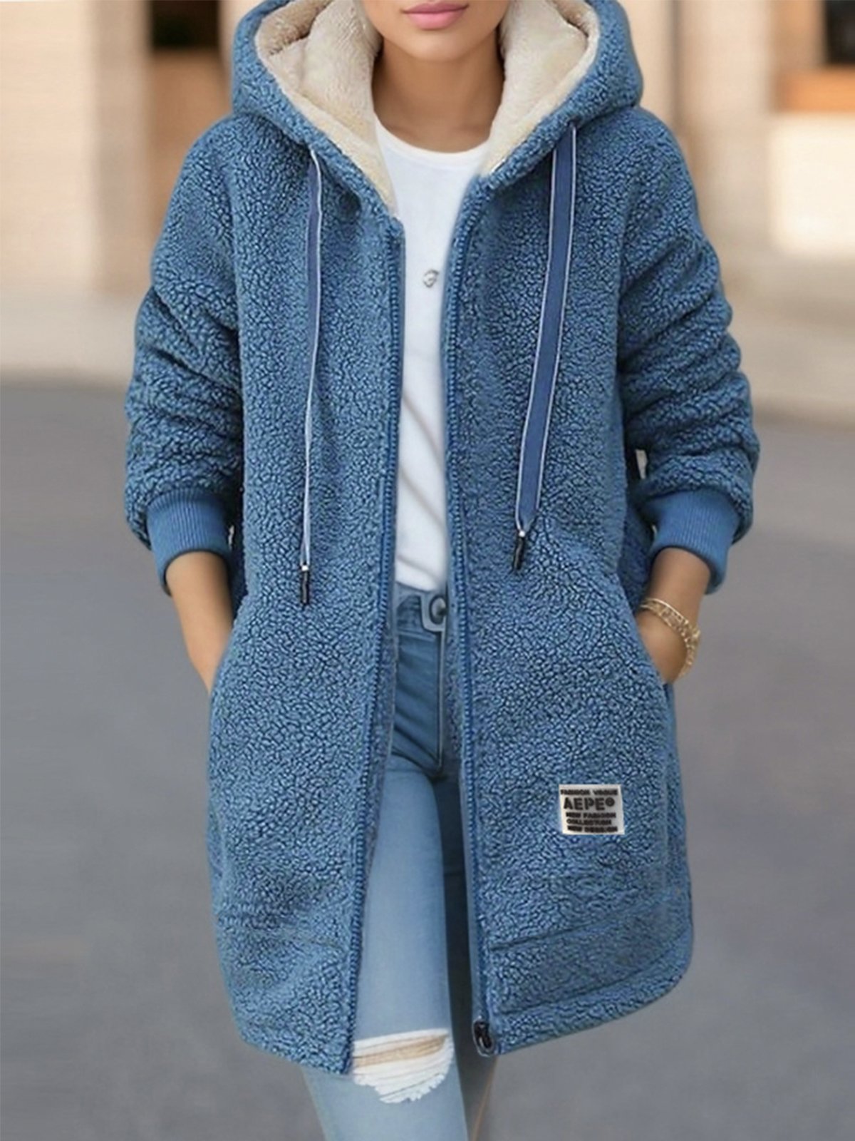 Plain Hoodie Casual Fluff/Granular Fleece Fabric Teddy Jacket