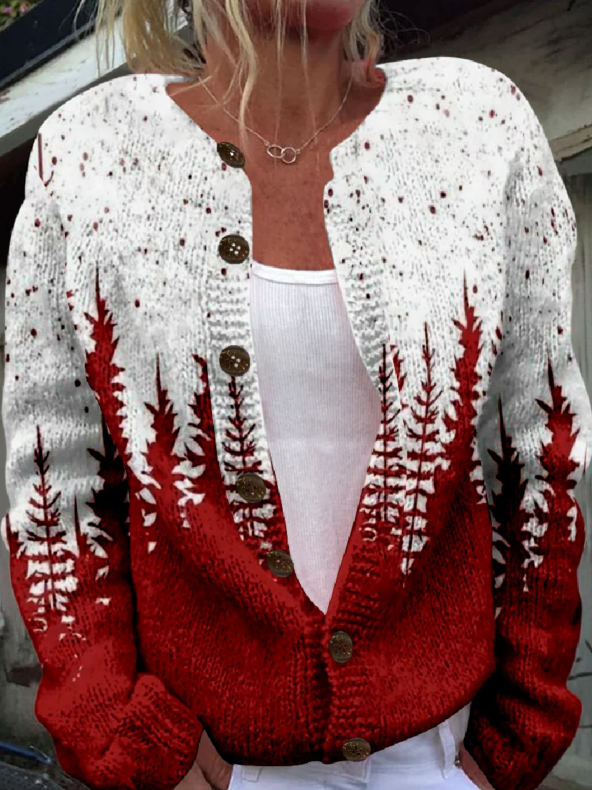 Crew Neck Knitted Christmas Boho Cardigan