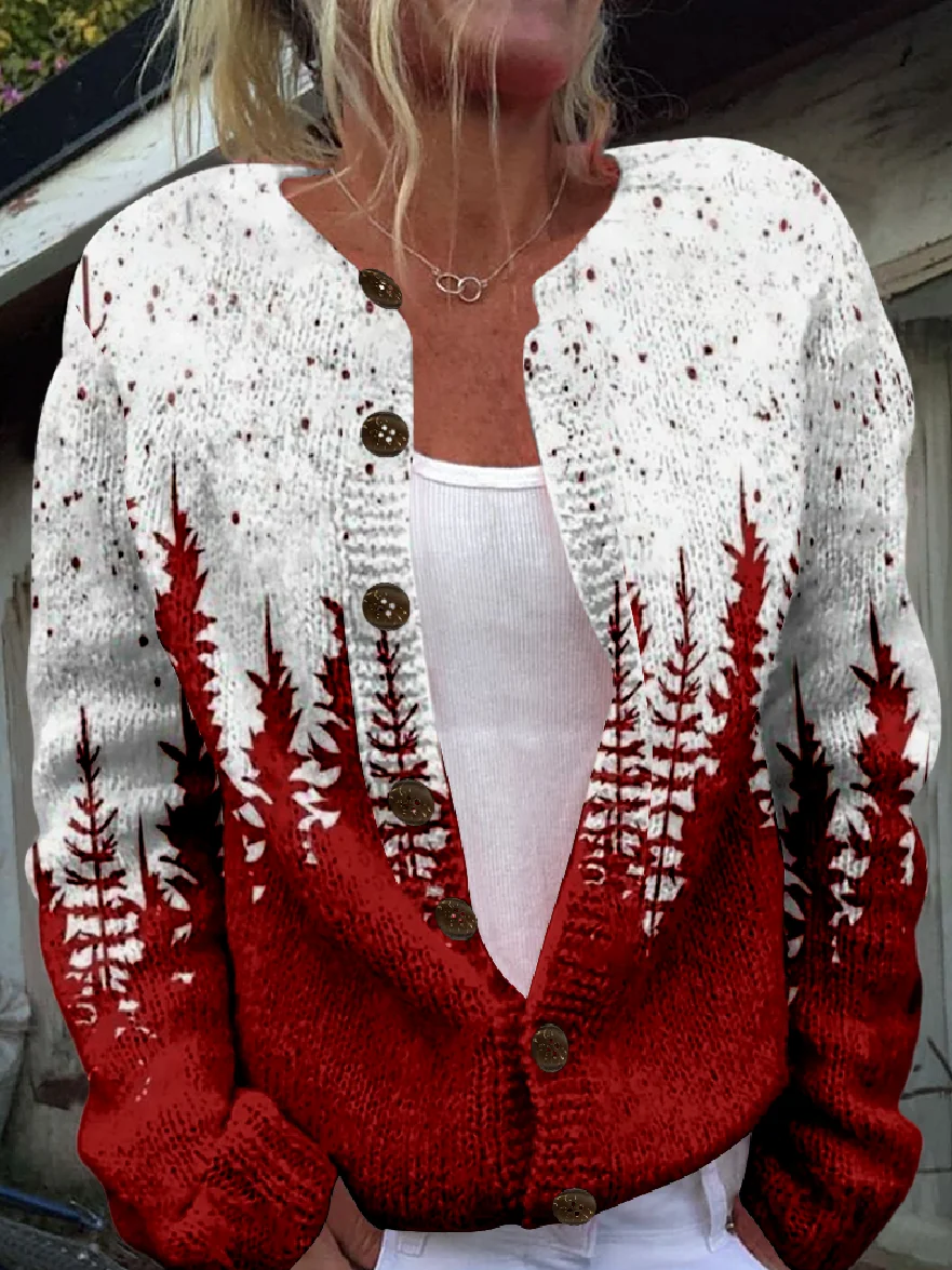 Crew Neck Knitted Christmas Boho Cardigan