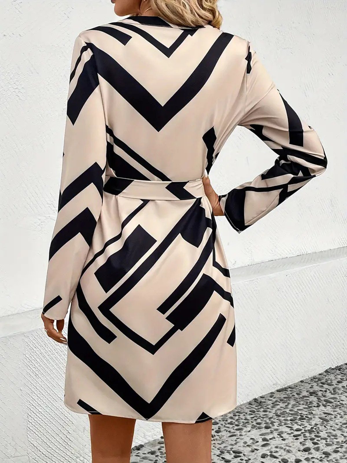 Women's Long Sleeve Spring/Fall Brown Abstract Graphic V Neck Daily Going Out Casual Midi A-Line Dress