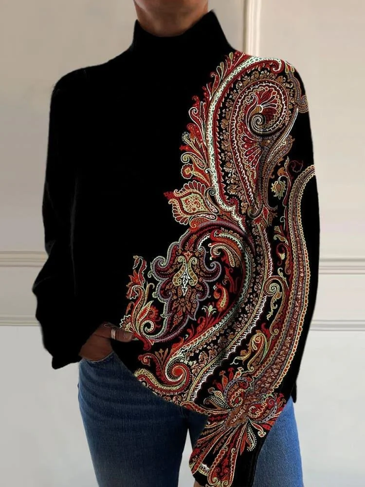 Vintage Ethnic Mock Neck Sweatshirt