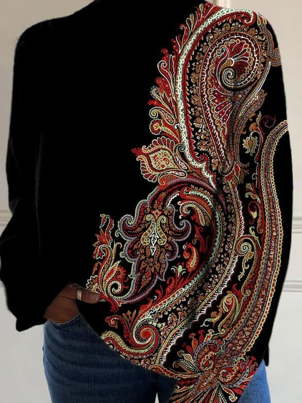 Vintage Ethnic Mock Neck Sweatshirt