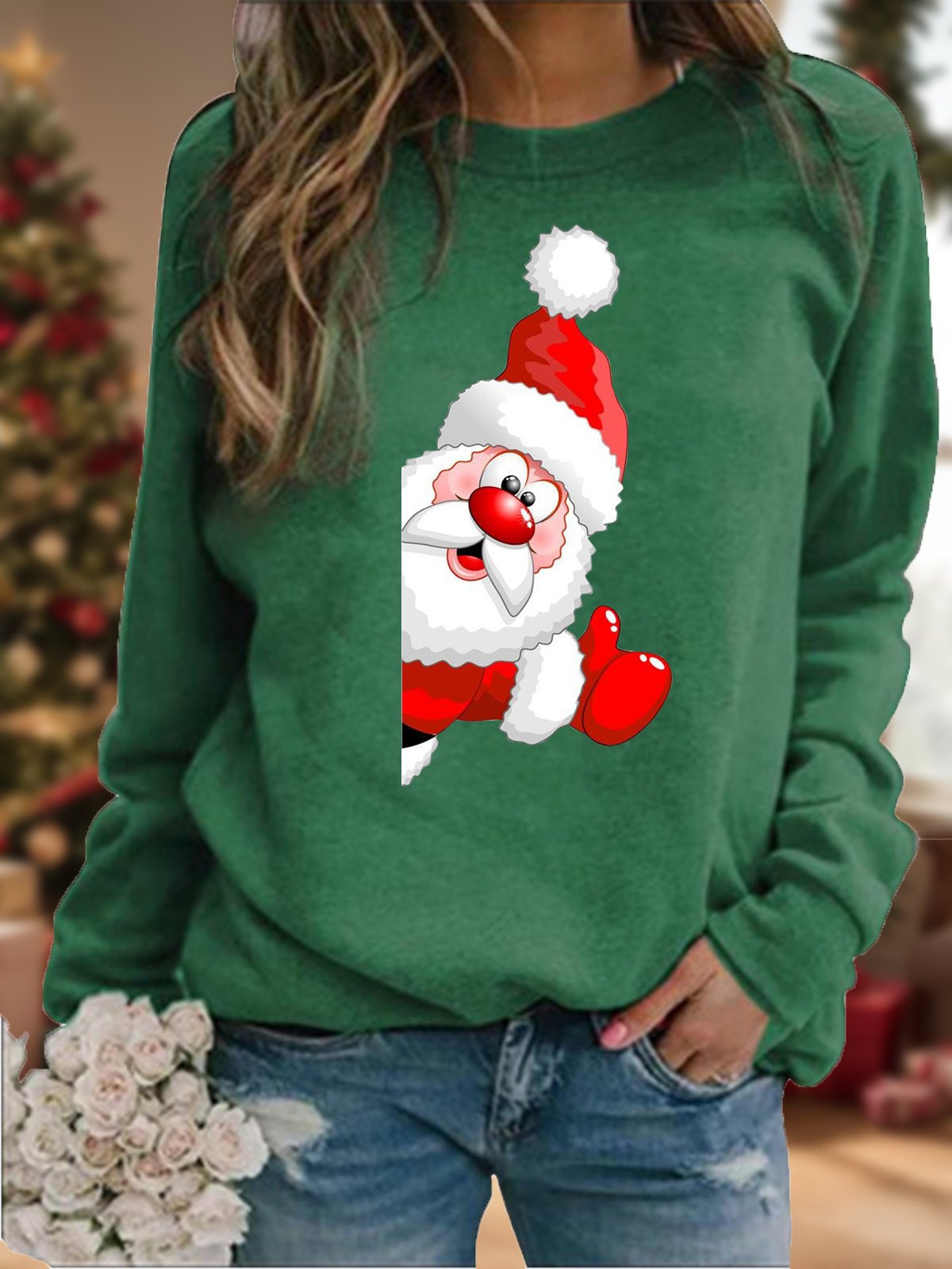 Crew Neck Casual Christmas Loose Sweatshirt